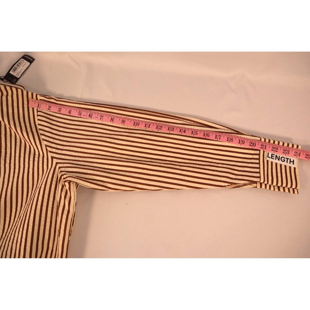 Boohoo women's Striped beach shirt chocolate Button-Up Long Sleeve Size 4 petit - Picture 14 of 16